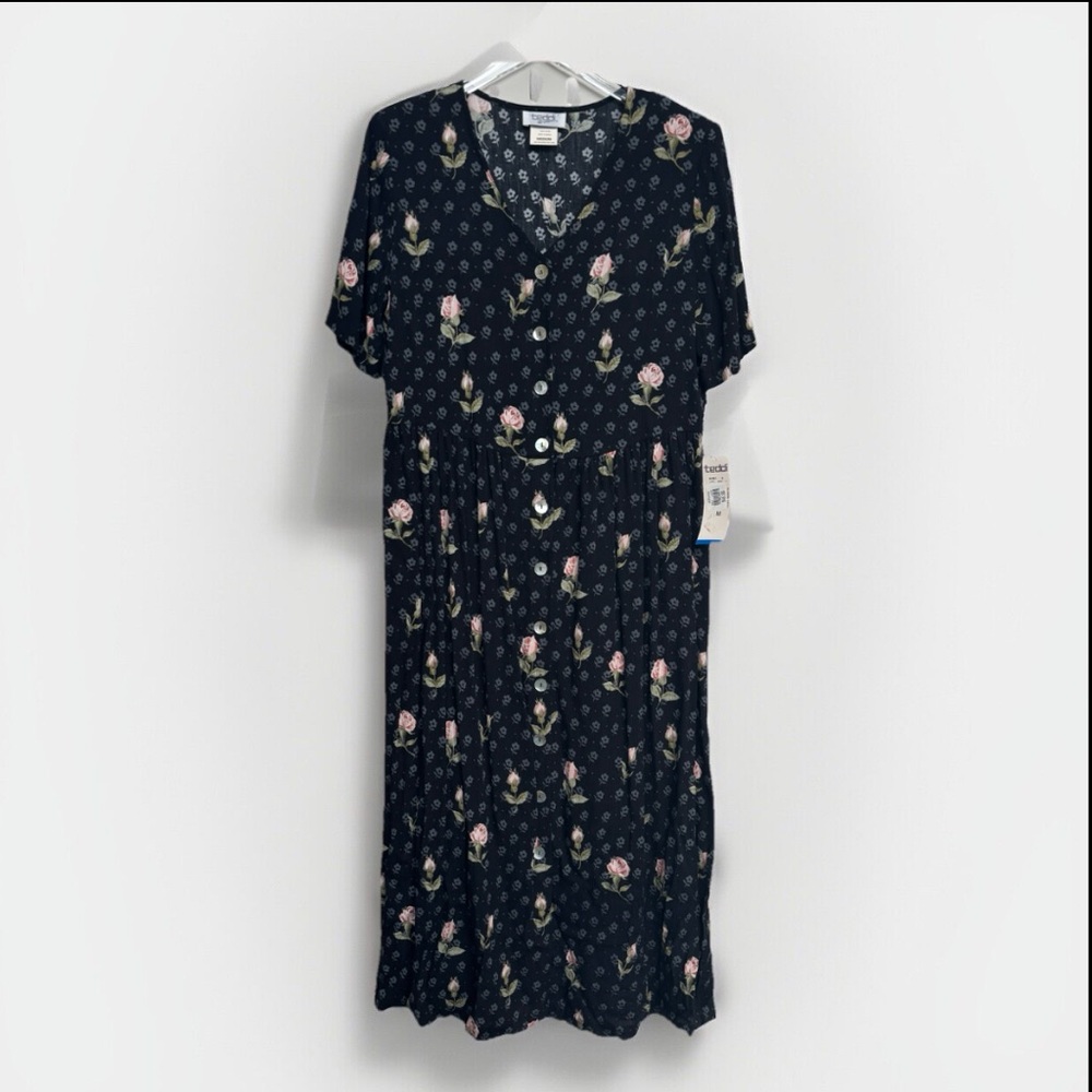 NWT. Vintage 90s Floral Midi Maxi Dress Size Medium Button Front Cottage